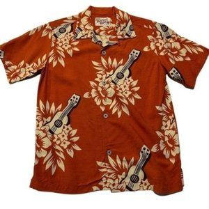Tommy Bahama Boys Relax Button Down Shirt Size Large 6-7 Orange Beige Ukulele Fl